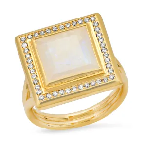 14K YG Moonstone and Diamond Ring