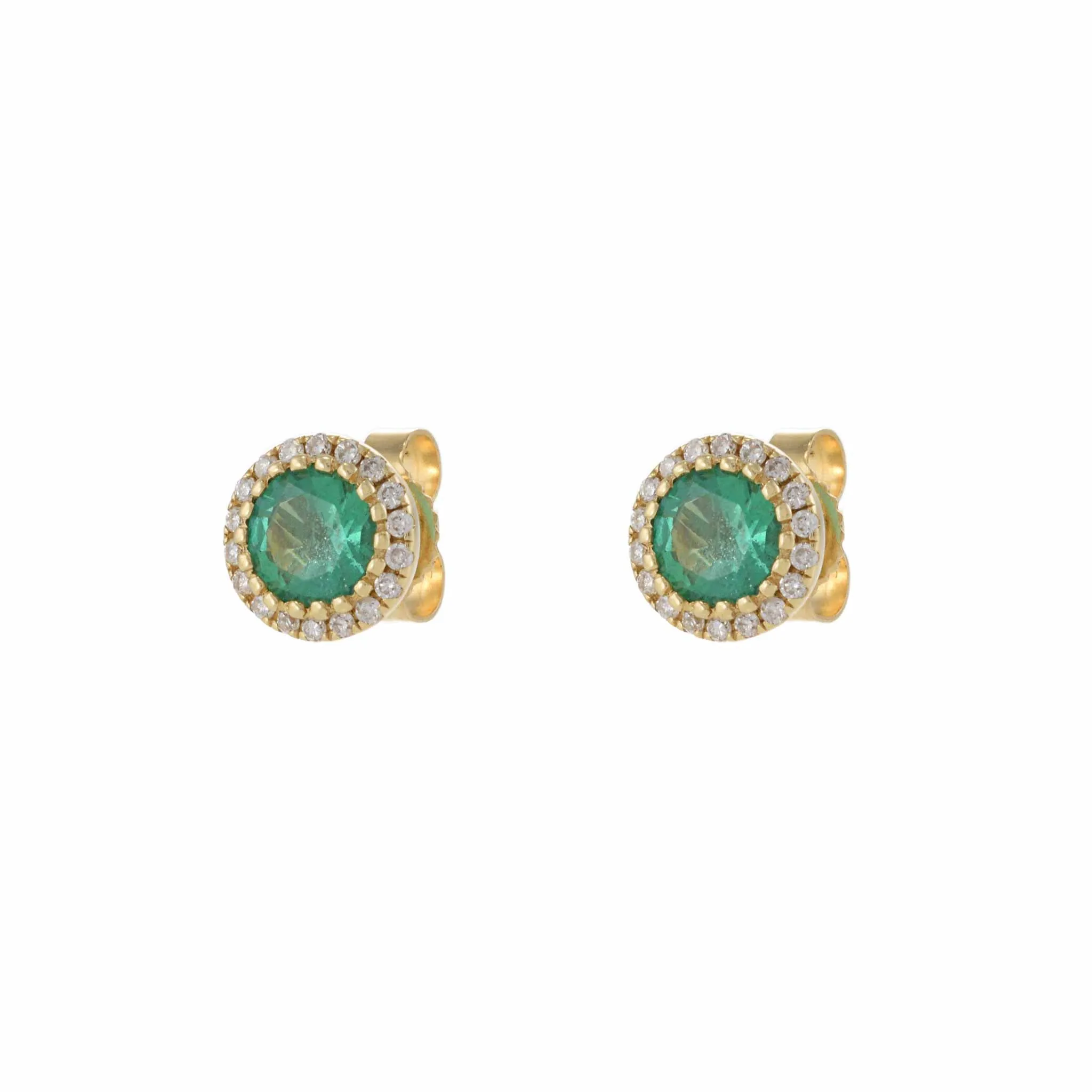 14KT Yellow Gold Halo Emerald and Diamond Stud Earrings