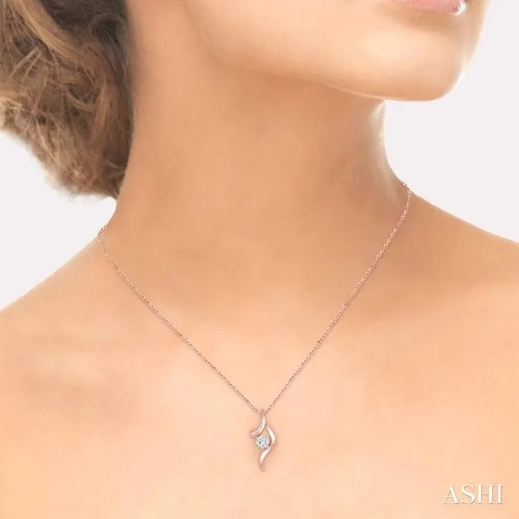 1/6 Ctw Curved Lovebright Round Cut Diamond Pendant in 14K Rose and White Gold with chain