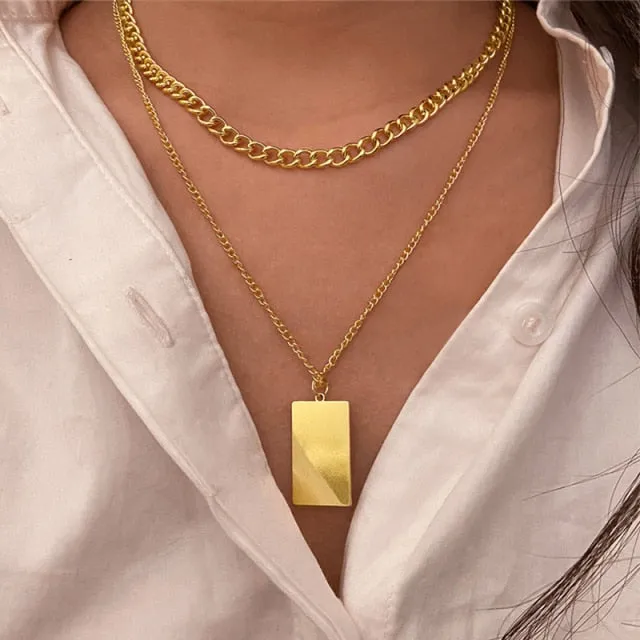 17KM Punk Multilayered Gold Chunky Chain Choker Necklace For Women Fashion Irregular Round Pendant Necklace 2021 Trend Jewelry