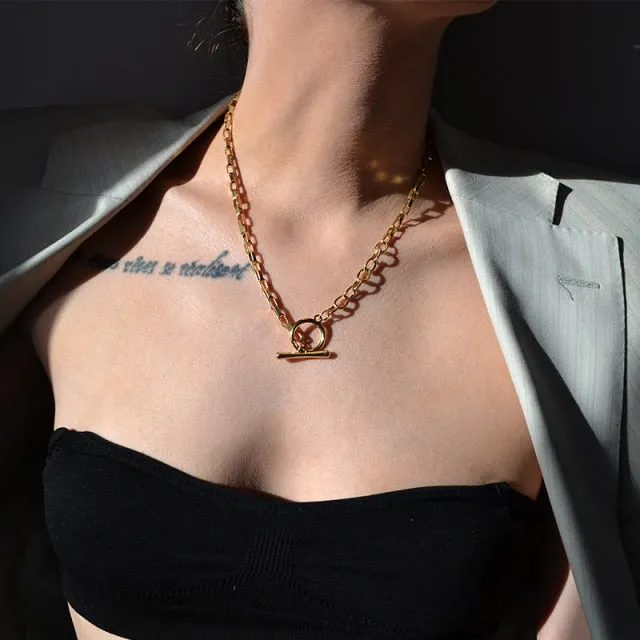 17KM Punk Multilayered Gold Chunky Chain Choker Necklace For Women Fashion Irregular Round Pendant Necklace 2021 Trend Jewelry