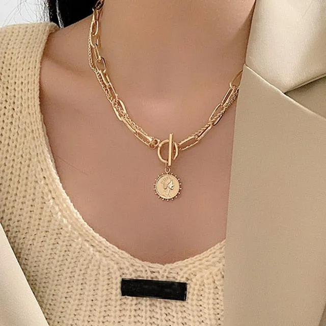 17KM Punk Multilayered Gold Chunky Chain Choker Necklace For Women Fashion Irregular Round Pendant Necklace 2021 Trend Jewelry