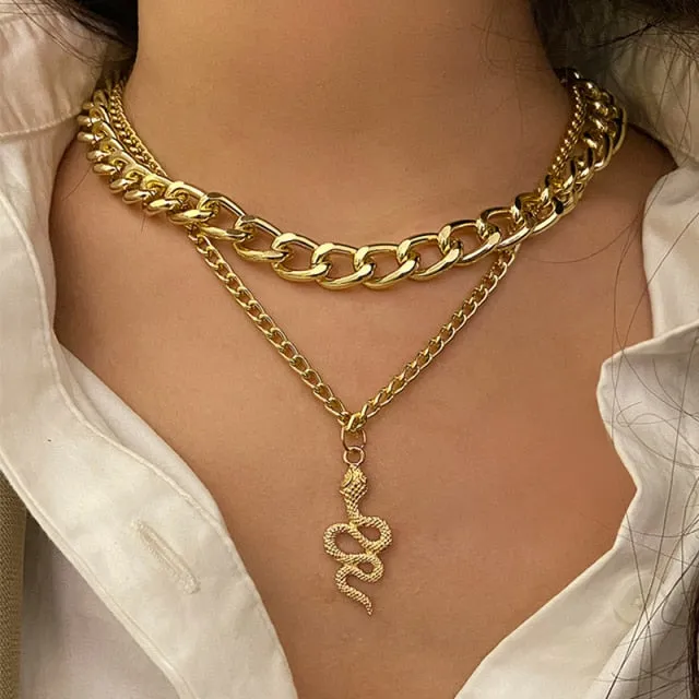 17KM Punk Multilayered Gold Chunky Chain Choker Necklace For Women Fashion Irregular Round Pendant Necklace 2021 Trend Jewelry