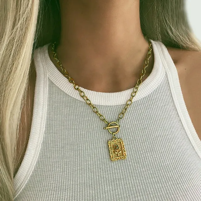 17KM Punk Multilayered Gold Chunky Chain Choker Necklace For Women Fashion Irregular Round Pendant Necklace 2021 Trend Jewelry