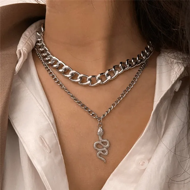 17KM Punk Multilayered Gold Chunky Chain Choker Necklace For Women Fashion Irregular Round Pendant Necklace 2021 Trend Jewelry