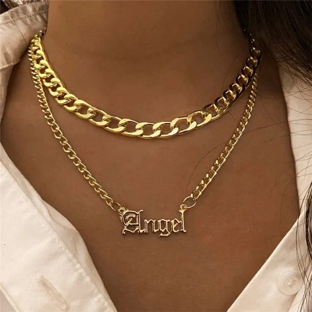 17KM Punk Multilayered Gold Chunky Chain Choker Necklace For Women Fashion Irregular Round Pendant Necklace 2021 Trend Jewelry