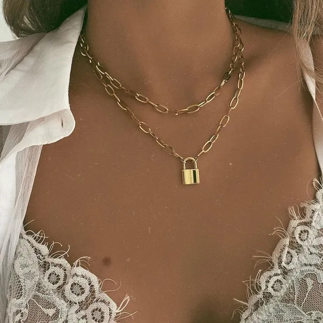 17KM Punk Multilayered Gold Chunky Chain Choker Necklace For Women Fashion Irregular Round Pendant Necklace 2021 Trend Jewelry