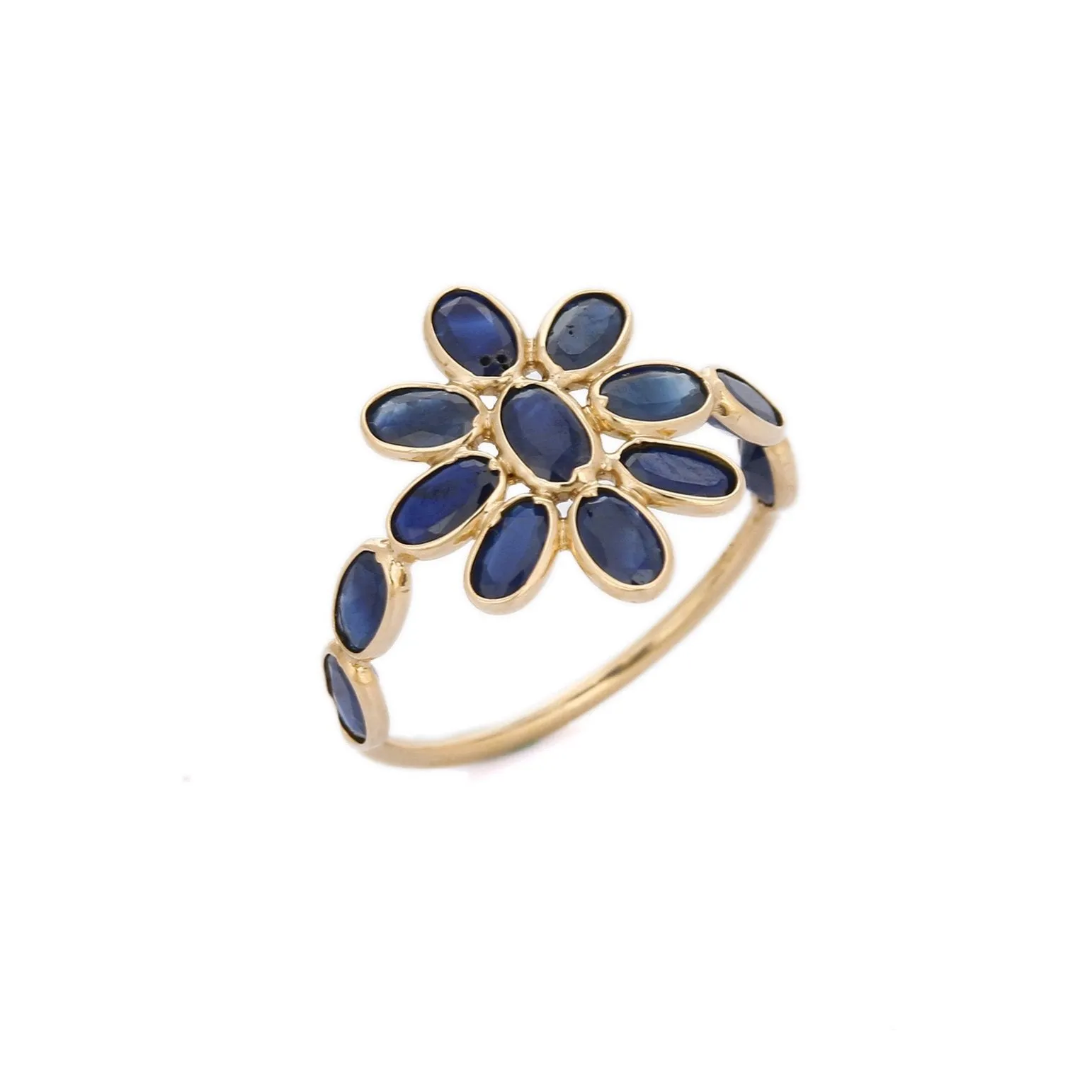 18K Gold Floral Sapphire Ring