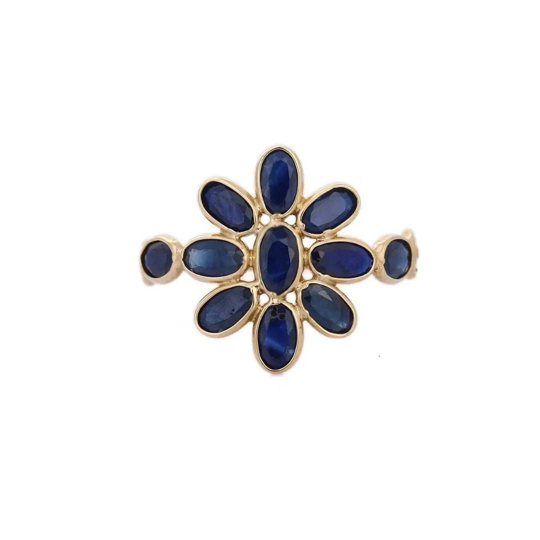 18K Gold Floral Sapphire Ring