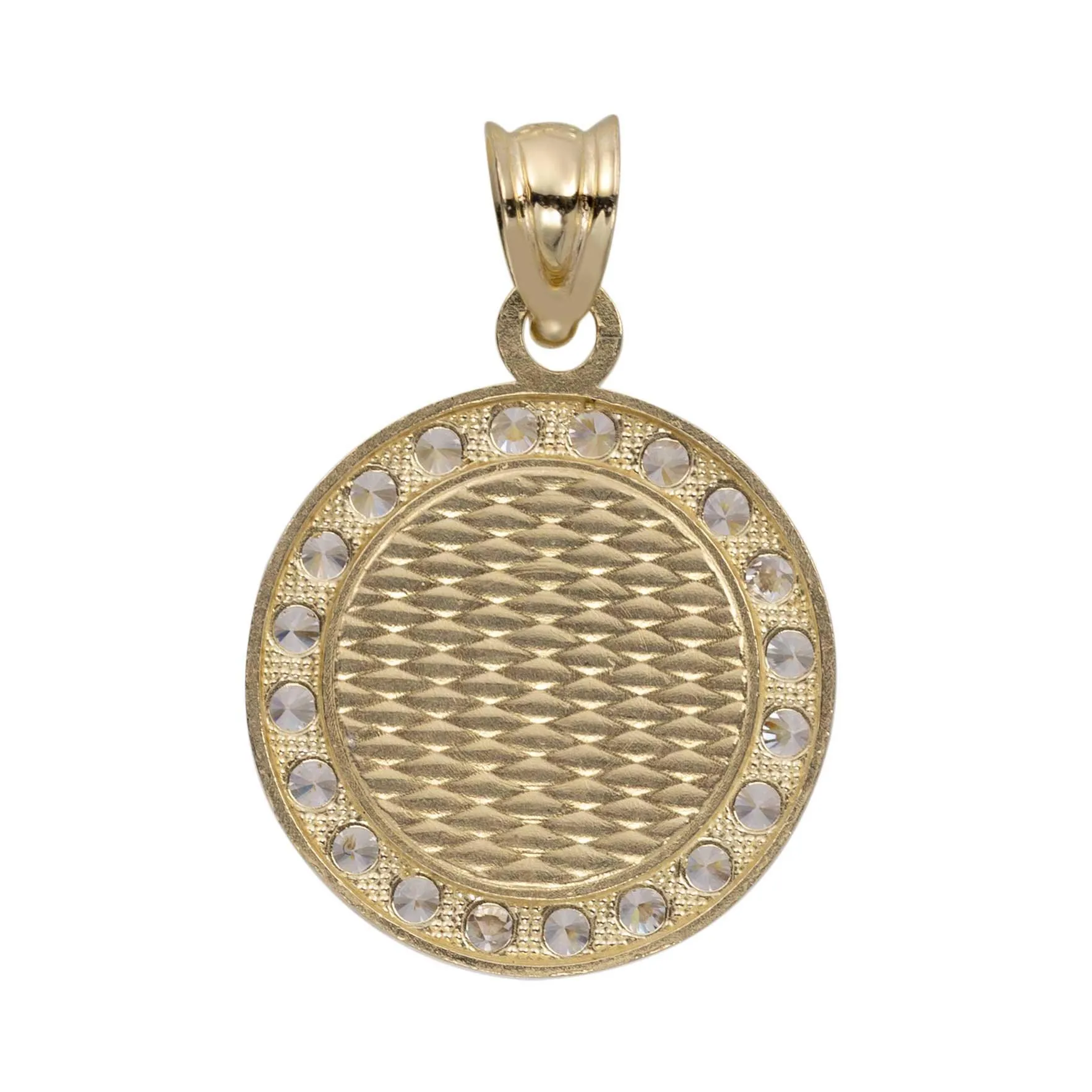 1" CZ Round Evil Eye Charm Pendant Solid 10K Yellow Gold