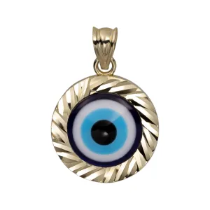 1" Diamond-Cut Round Evil Eye Pendant Solid 10K Yellow Gold