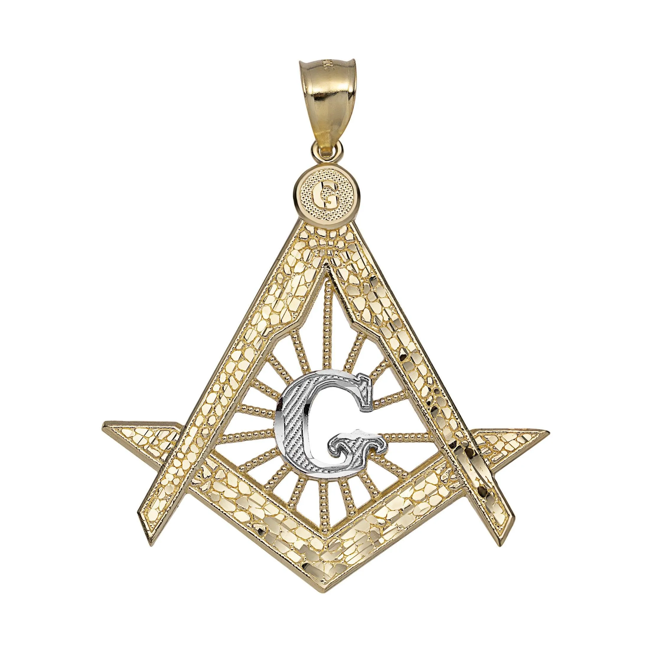 2 1/4" The Square and Compasses Masonic Pendant 10K Yellow Gold