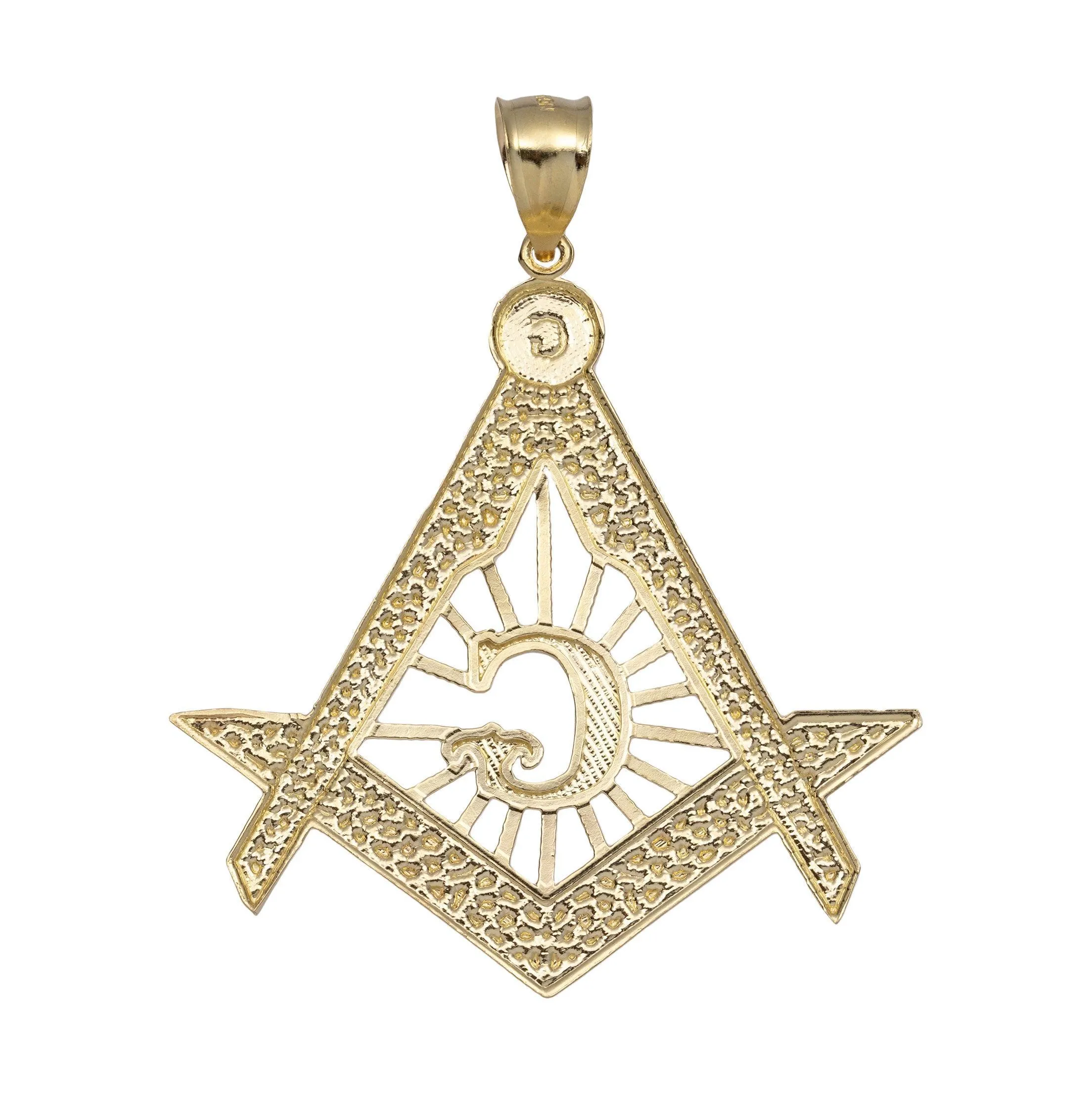 2 1/4" The Square and Compasses Masonic Pendant 10K Yellow Gold