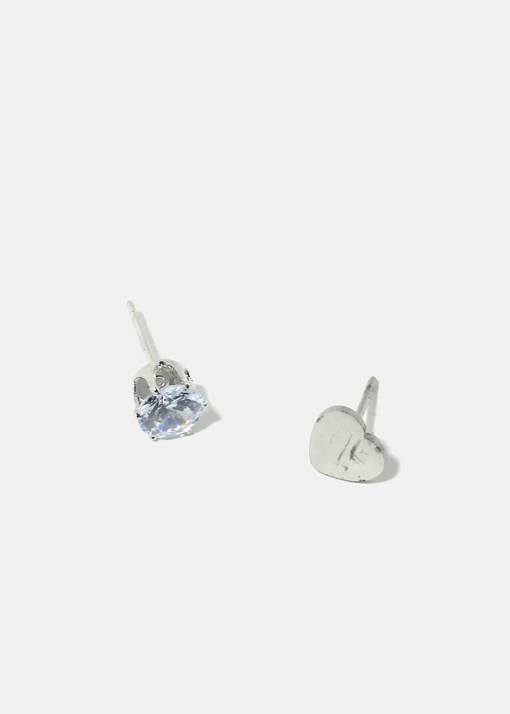 2-Pair Gemstone & Heart Stud Earrings