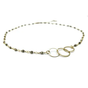 3 Hoops on Pyrite Short Necklace