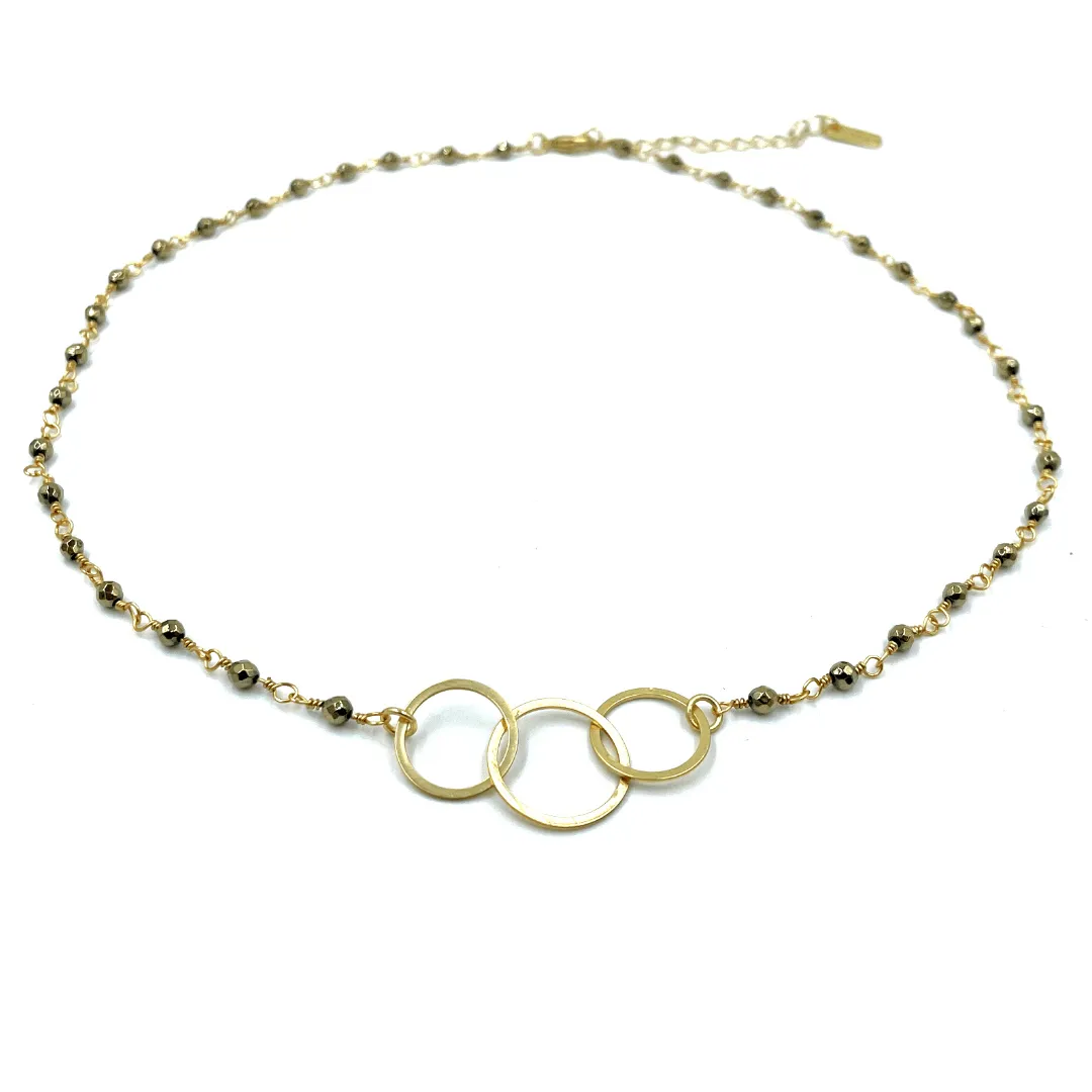 3 Hoops on Pyrite Short Necklace