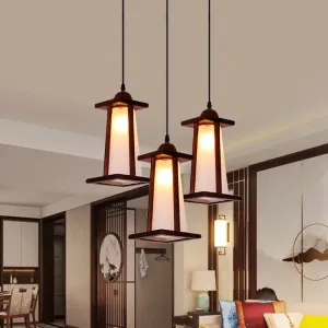 3-Light Coastal Wood Cluster Pendant with Frosted Glass Trapezoid Shade - Stylish Hanging Ceiling Light