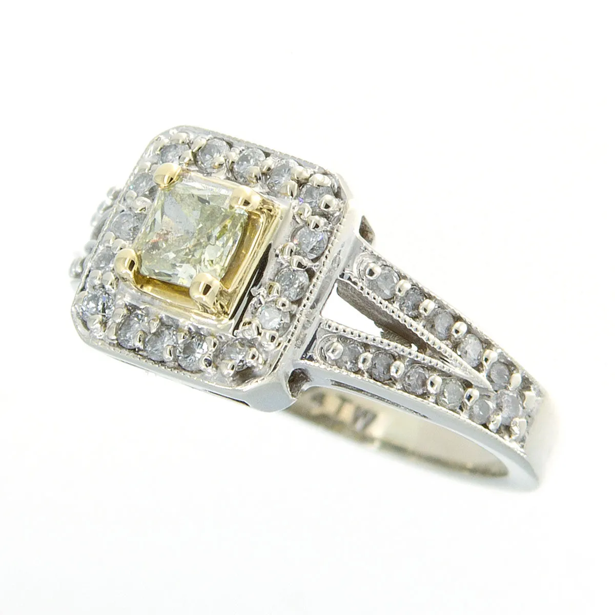 3/4ct Yellow Diamond Halo Engagement Ring