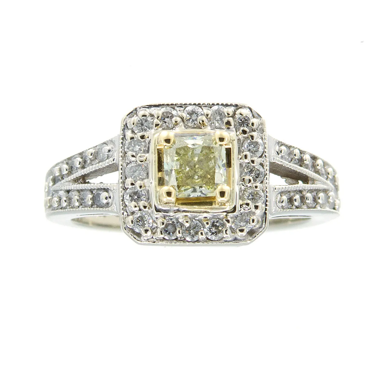 3/4ct Yellow Diamond Halo Engagement Ring