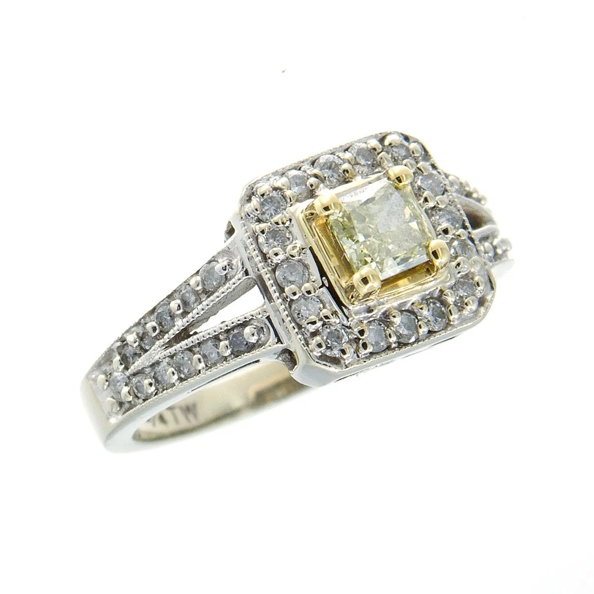 3/4ct Yellow Diamond Halo Engagement Ring