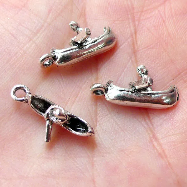 3D Kayak Charms Canoe Charm Small Boat Charm (7pcs / 7mm x 18mm / Tibetan Silver) Water Sports Jewellery Bracelet Necklace Earrings CHM919