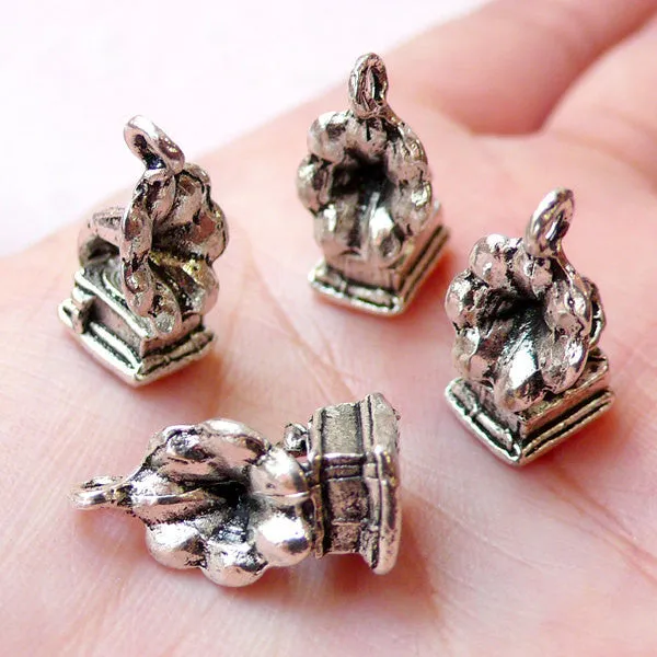 3D Phonograph Charms Gramophone Charm (4pcs / 9mm x 18mm / Tibetan Silver) Whimsical Jewelry Music Record Player Charm Bracelet CHM1224