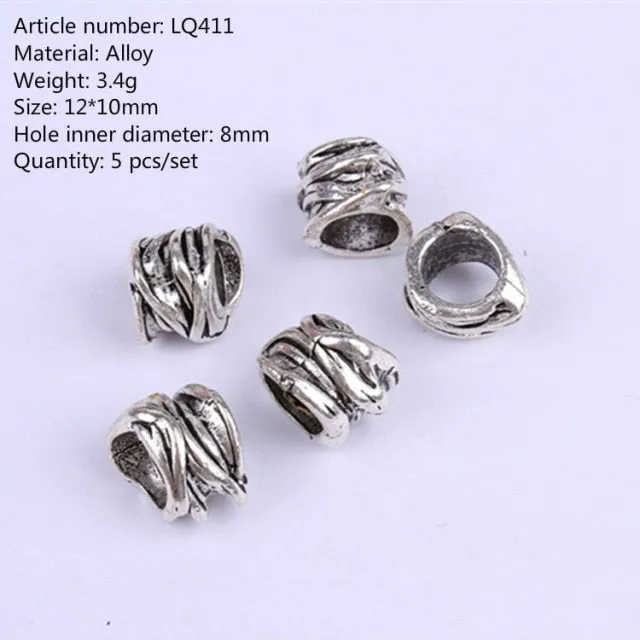 5 Pcs Retro Silver Metal Hair Ring