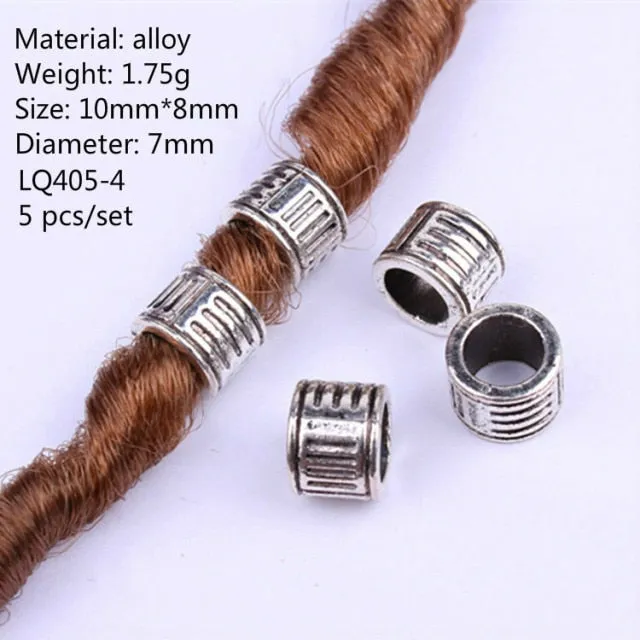 5 Pcs Retro Silver Metal Hair Ring