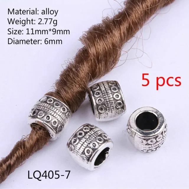 5 Pcs Retro Silver Metal Hair Ring