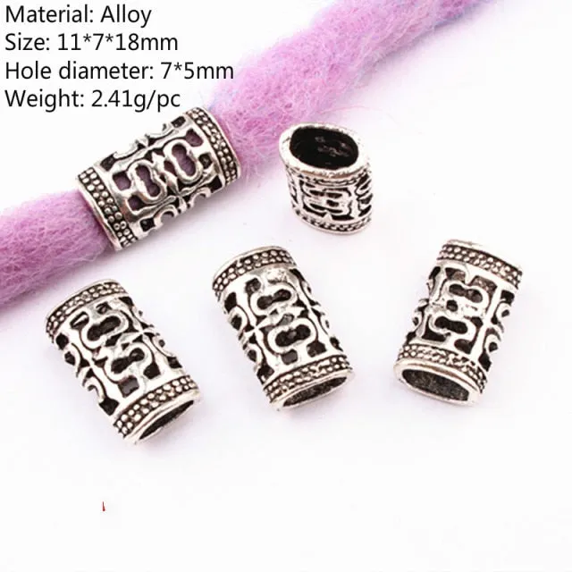 5 Pcs Retro Silver Metal Hair Ring