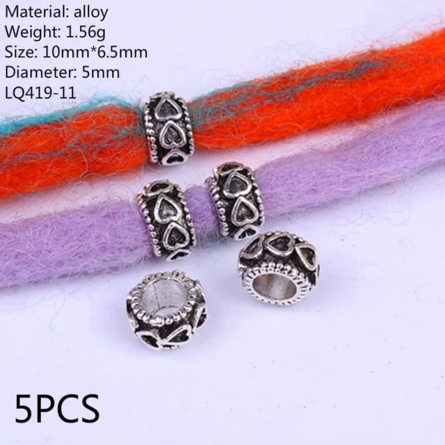 5 Pcs Retro Silver Metal Hair Ring