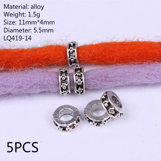 5 Pcs Retro Silver Metal Hair Ring