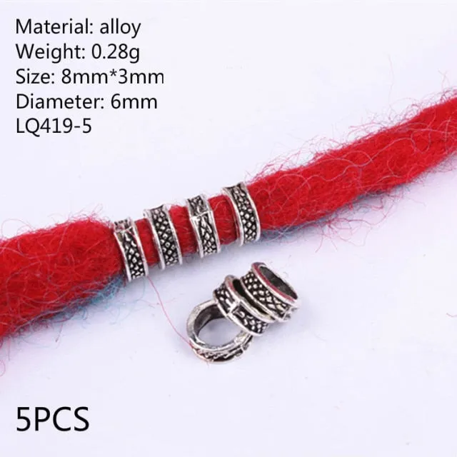 5 Pcs Retro Silver Metal Hair Ring