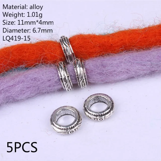 5 Pcs Retro Silver Metal Hair Ring