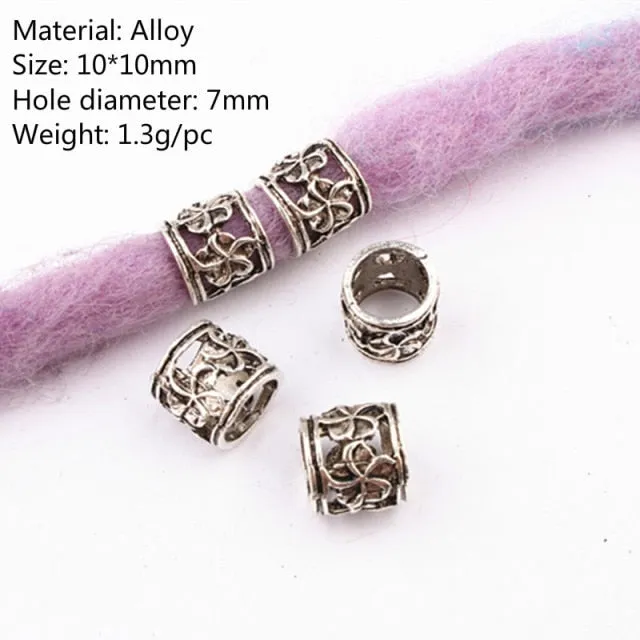 5 Pcs Retro Silver Metal Hair Ring