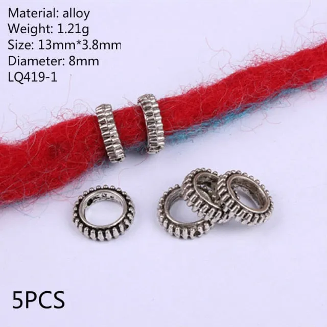 5 Pcs Retro Silver Metal Hair Ring