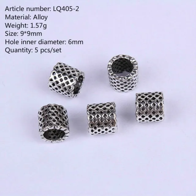 5 Pcs Retro Silver Metal Hair Ring