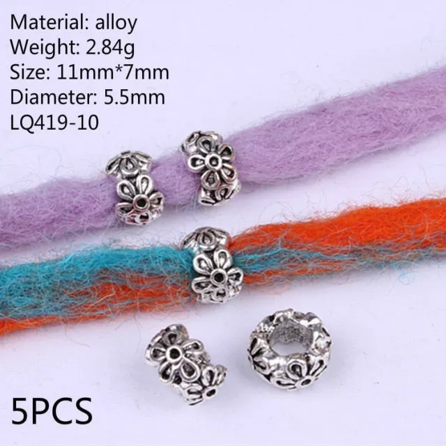 5 Pcs Retro Silver Metal Hair Ring