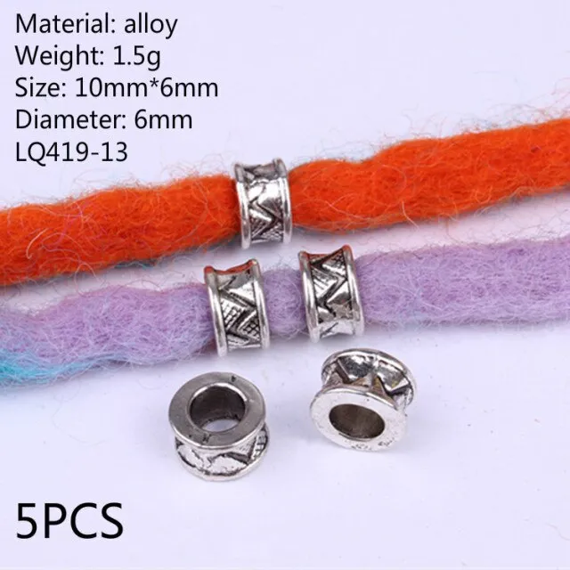 5 Pcs Retro Silver Metal Hair Ring