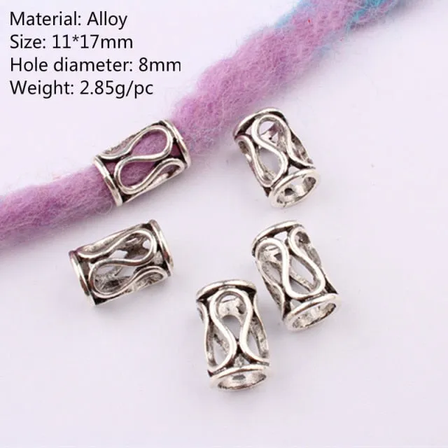 5 Pcs Retro Silver Metal Hair Ring