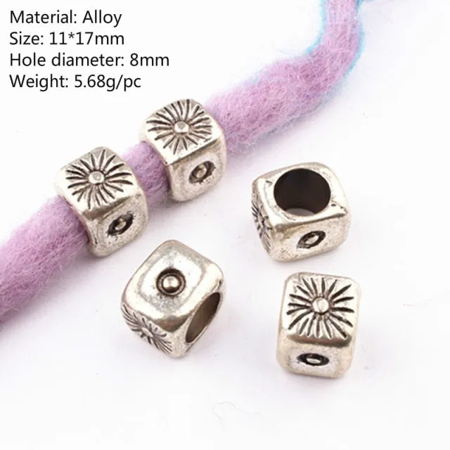 5 Pcs Retro Silver Metal Hair Ring