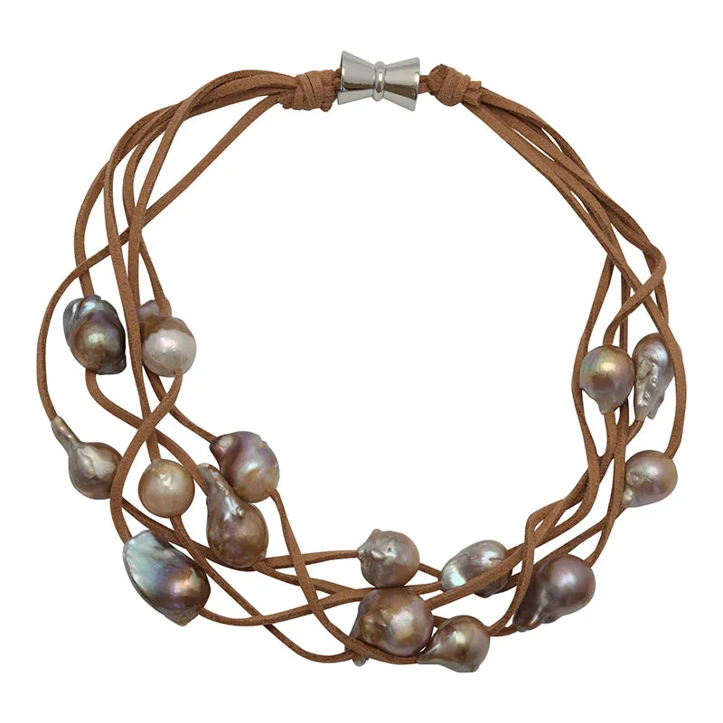 610-09-22 | 5-STRAND PEARLS ON SUEDE (MULTI ON TAN)