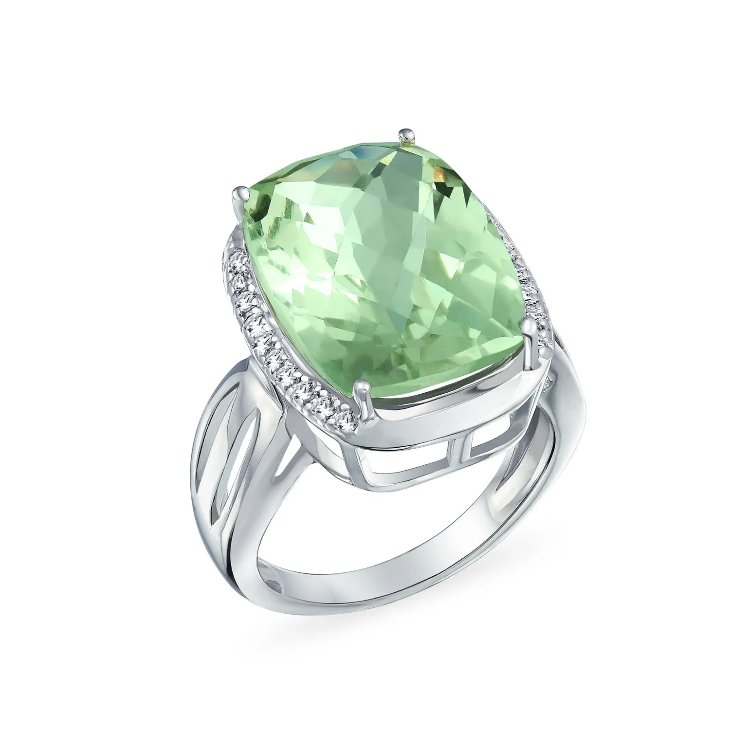 6CT Cushion Cut Natural Zircon Silver Ring with Green Gemstone Solitaire Design