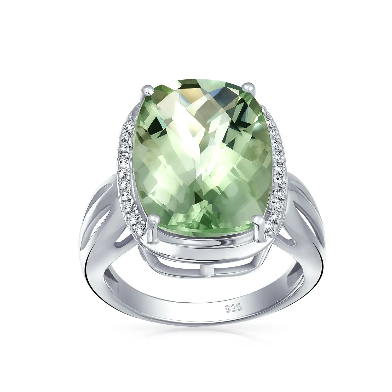 6CT Cushion Cut Natural Zircon Silver Ring with Green Gemstone Solitaire Design