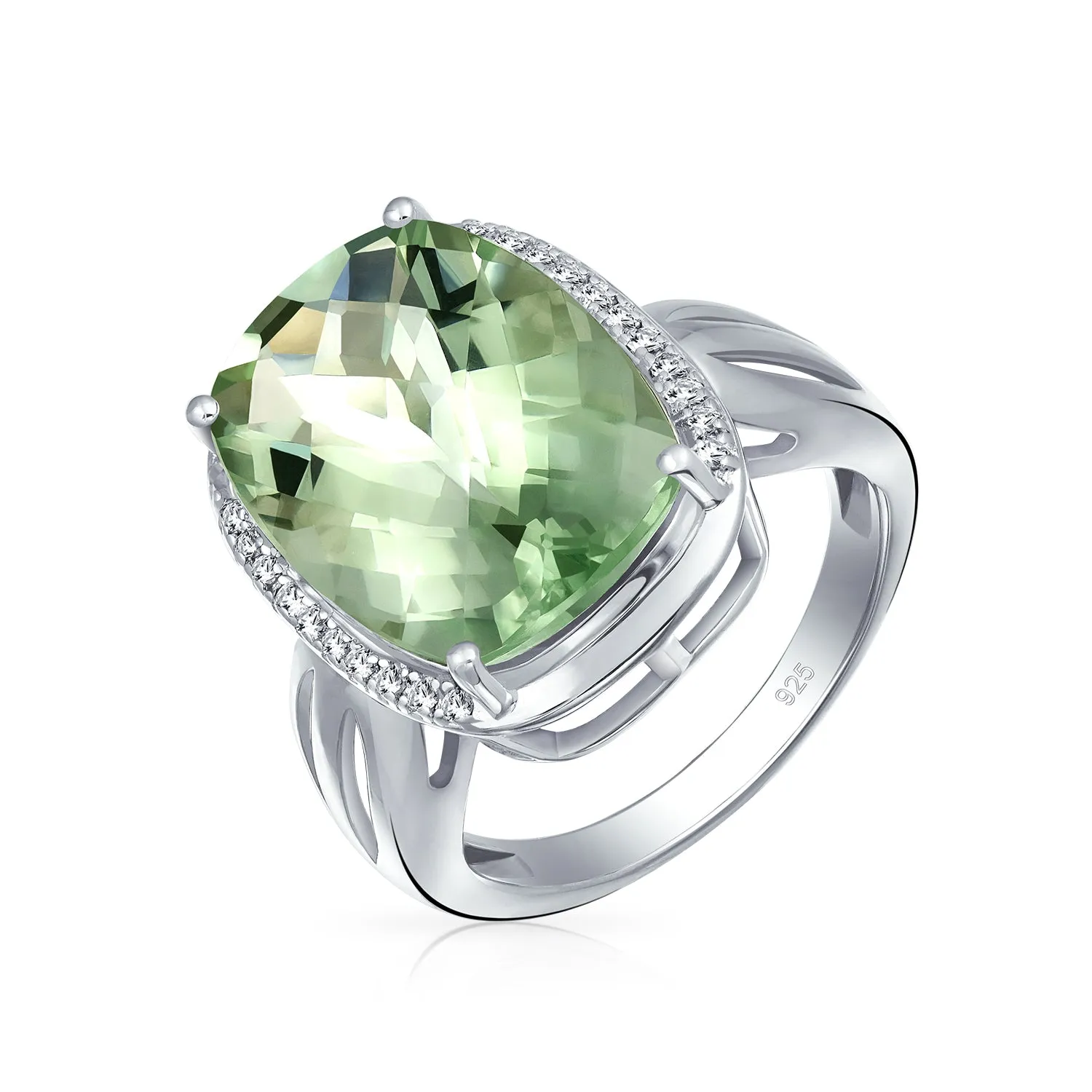 6CT Cushion Cut Natural Zircon Silver Ring with Green Gemstone Solitaire Design