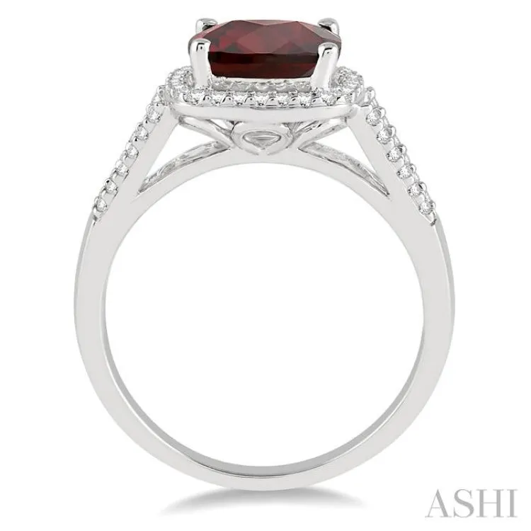 8x8 MM Cushion Cut Garnet and 1/4 Ctw Round cut Diamond Ring in 10K White Gold