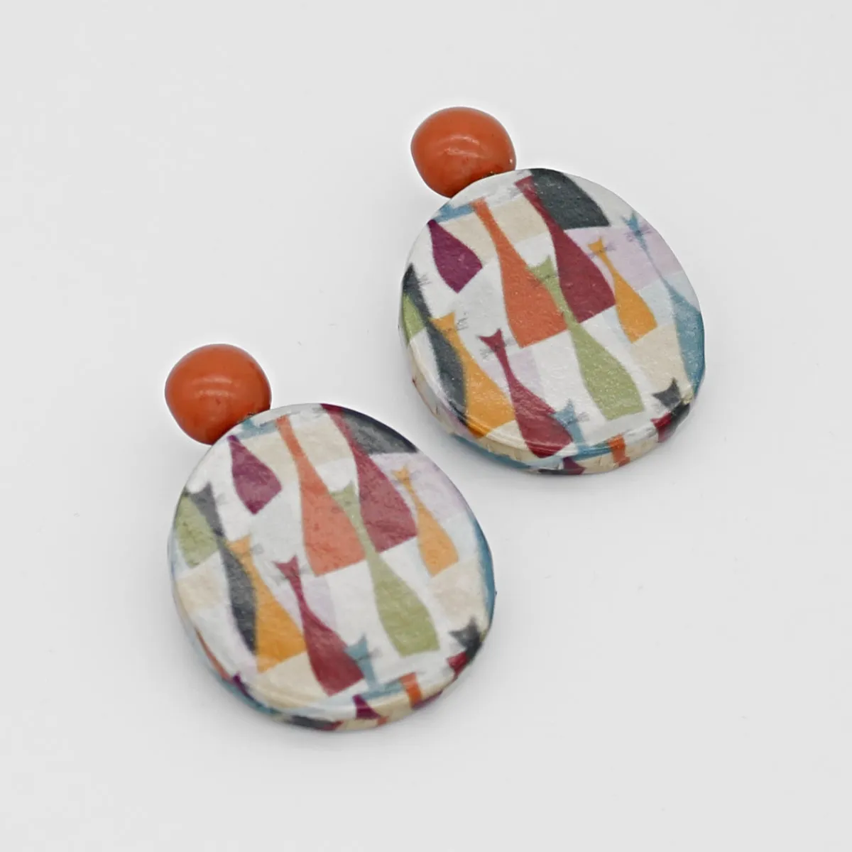 Abstract Decoupage Cat Earrings