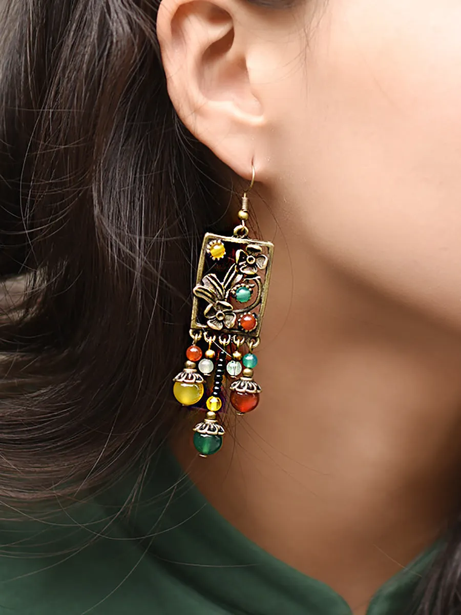 Alloy Flower Agate Tassel Retro Earrings RR014