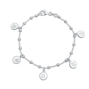 Angels Cherubs Dangle Round Disc Multi Charm Bracelet Sterling Silver