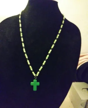 Apple-Green Howlite Cross Necklace